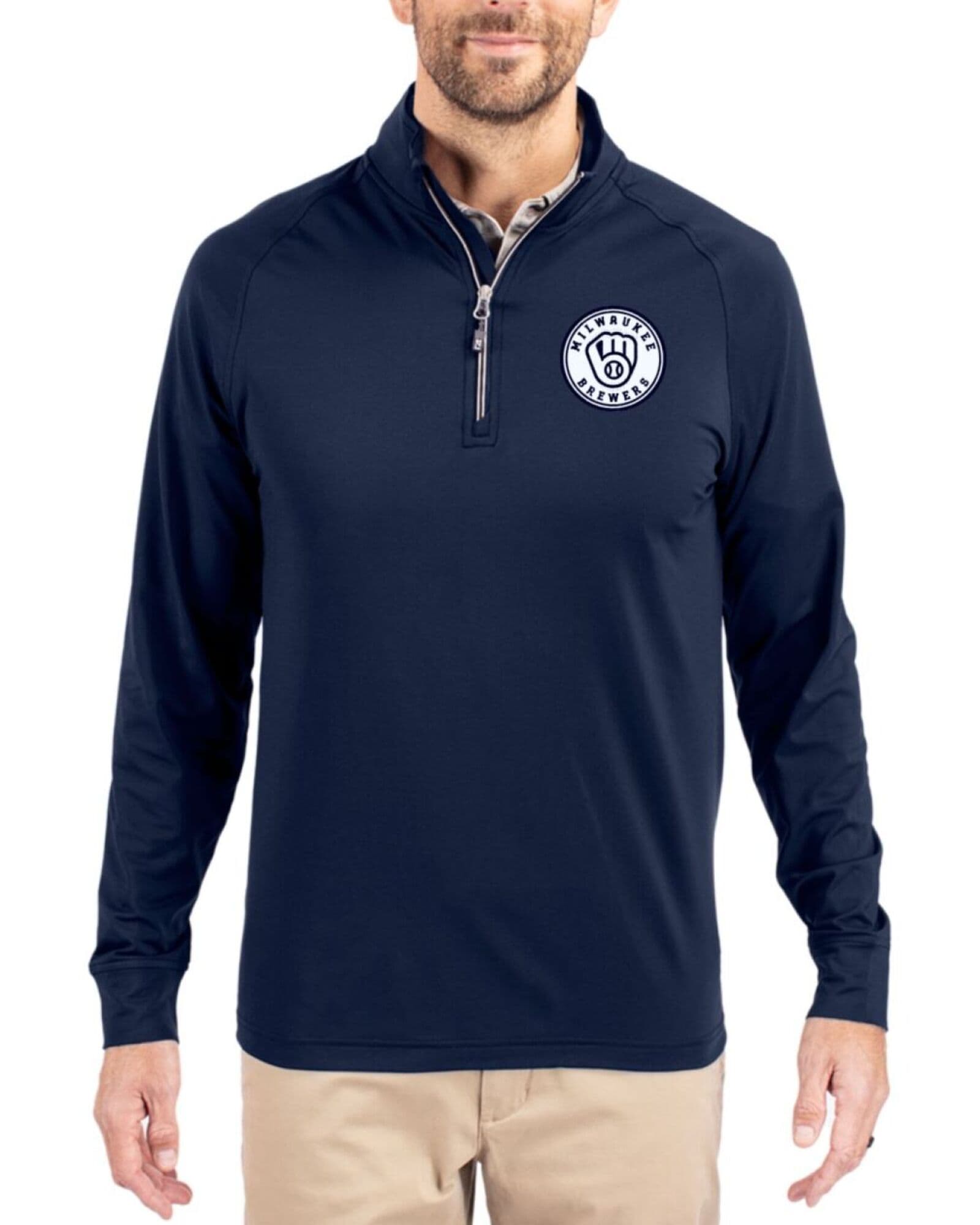 Men's Milwaukee Brewers Cutter & Buck navy quarter zip